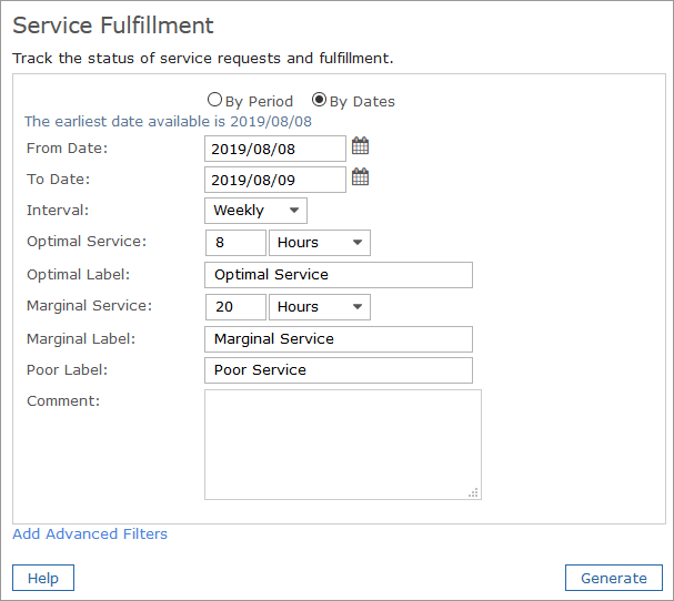 Service Fulfillment Report Settings Service Fulfillment Report Settings