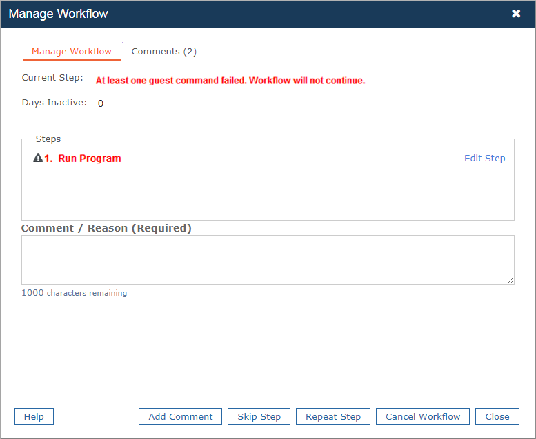 Workflow Management dialog Workflow Management dialog